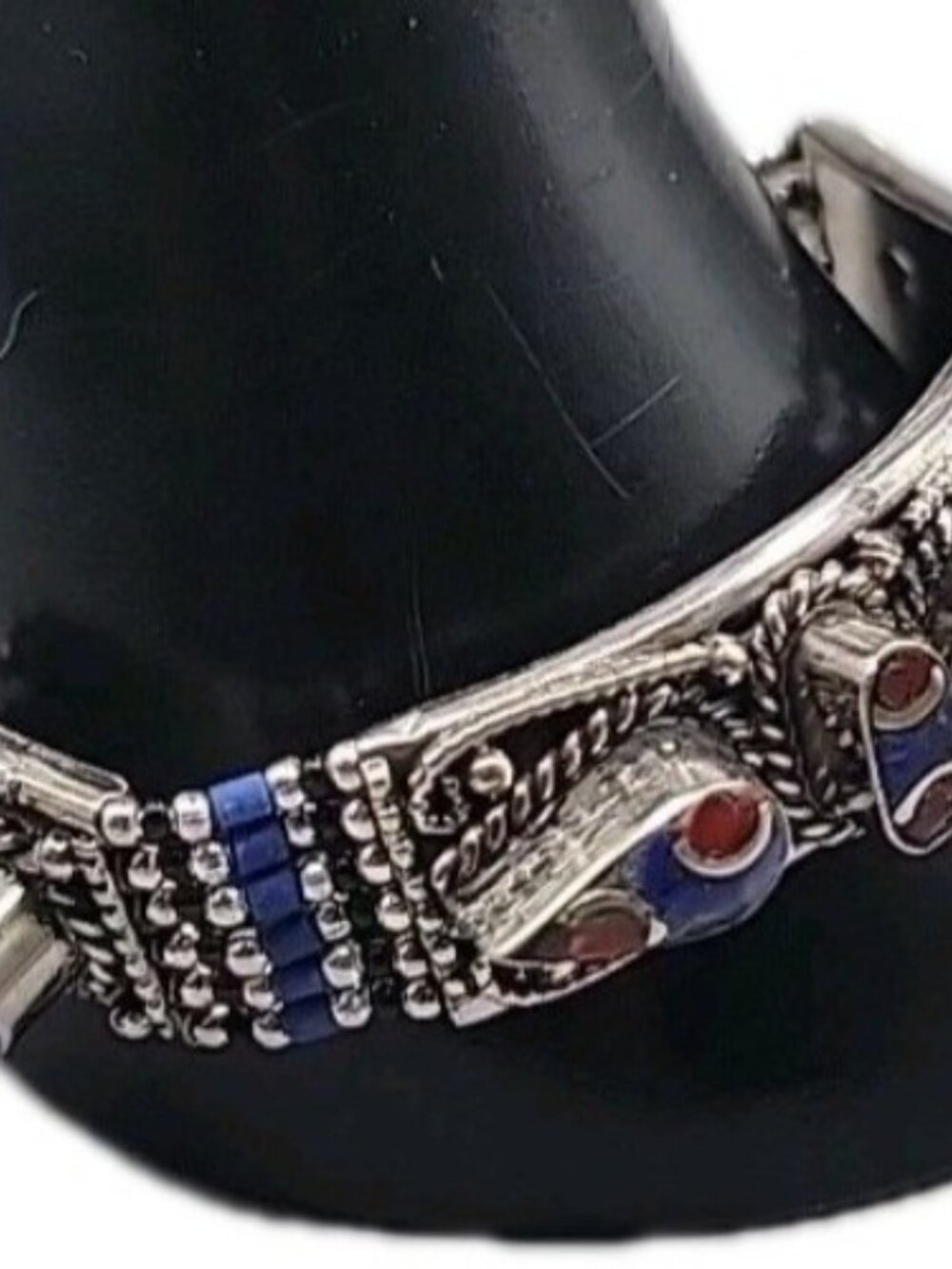 Vintage Tibetan Nepalese Silver Inlay Bracelet Lapis Coral 7.5” Ethnic Boho - Picture 11 of 16